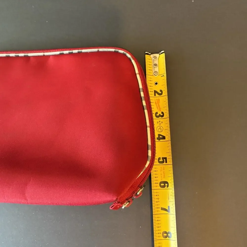 Burberry Fragrance Zip Plaid Detail Makeup/Cosmetic Bag Burgundy
